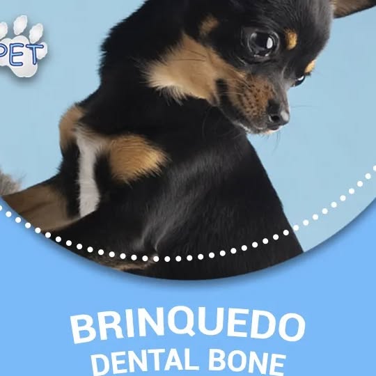 Publicação da Dream Pet sobre brinquedo Dental Bone, com a foto de um cachorrinho